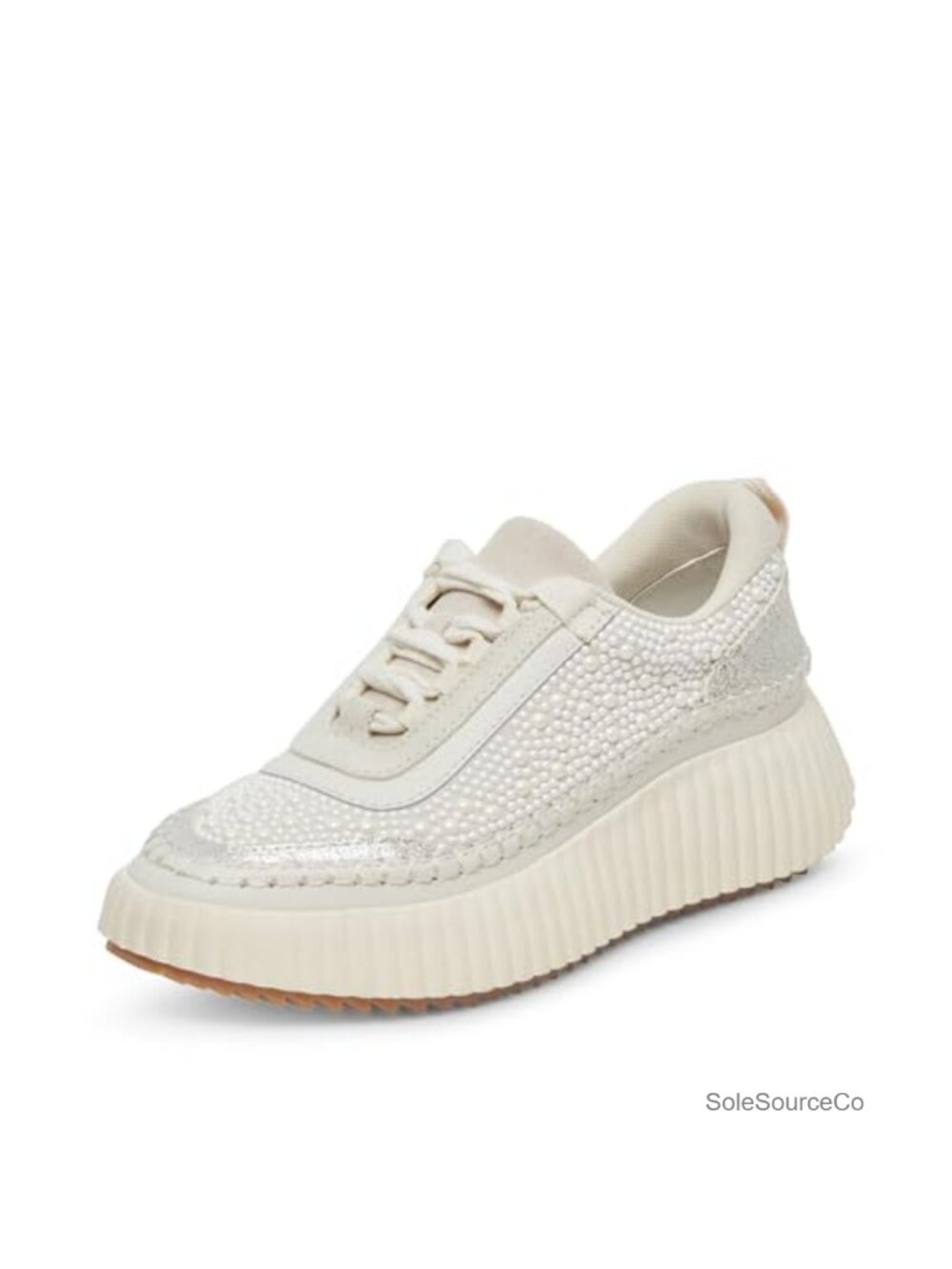Pearl-Embellished Platform Sneaker Textile Mesh Lining Casual